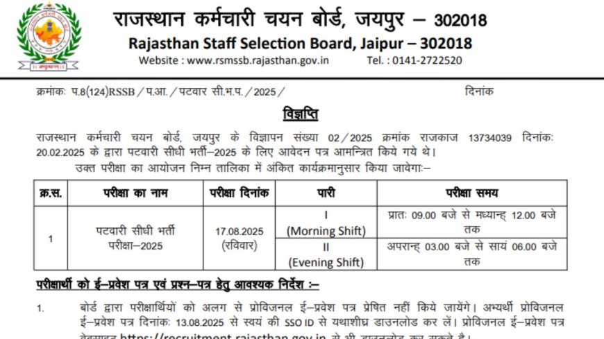 Instructions for Patwari Exam : पटवारी परीक्षा के लिए आवश्यक निर्देश जारी